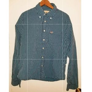 Hollister Mens Blue Plaid Long Sleeve Button Front